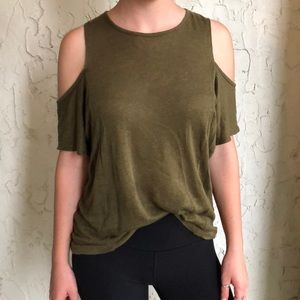 ZARA open-shouldered green S top with high neck